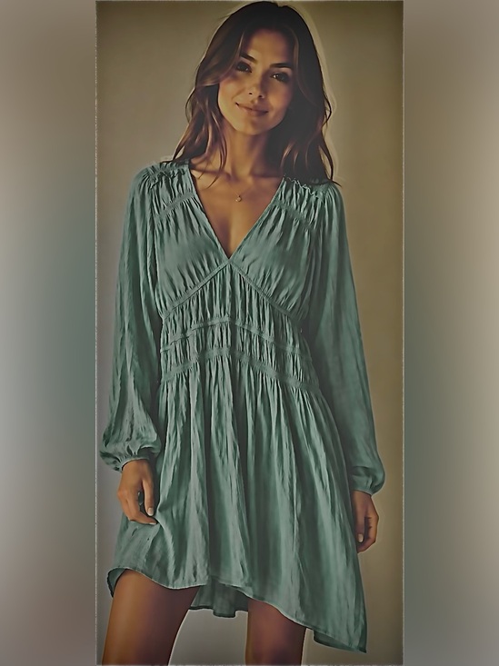 Universal Thread Dresses & Skirts - Universal Thread Turquoise Blue V-Neck Long-Sleeve Mini Dress